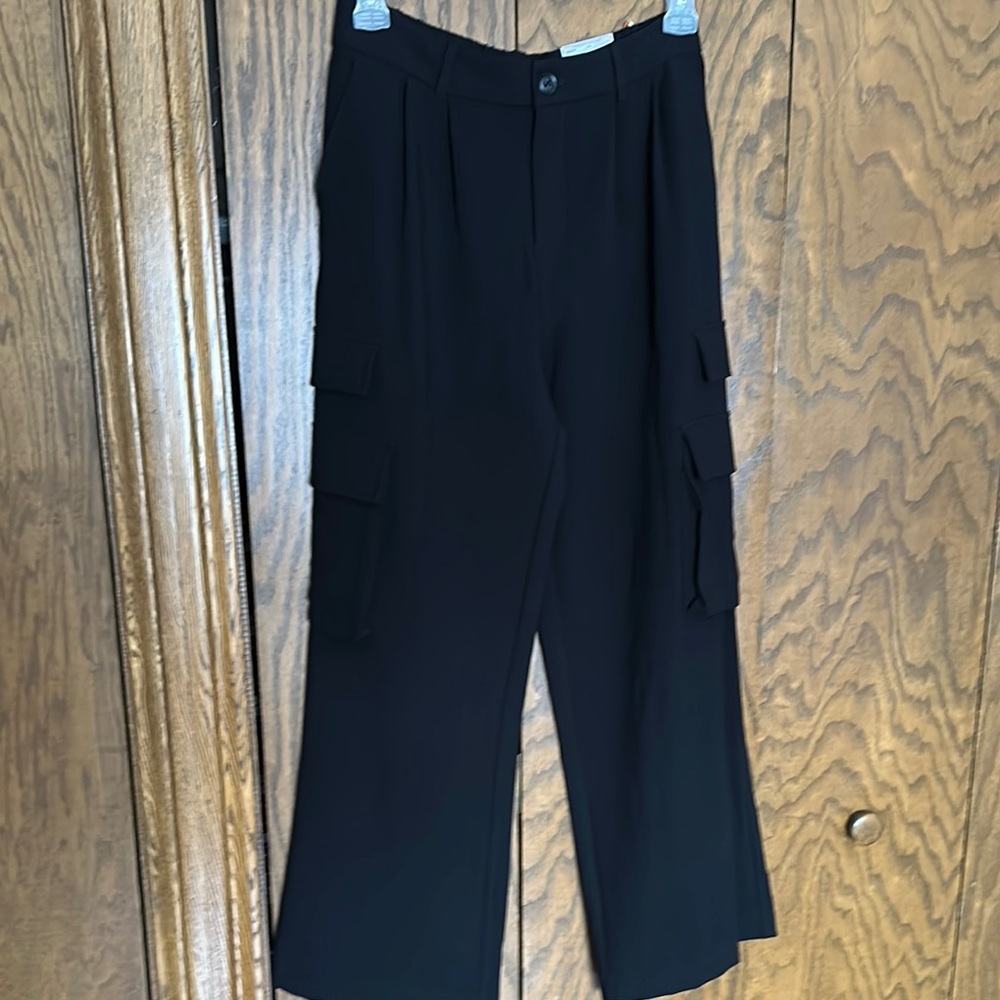 BNWT SO goods for life LADIES SIZE L OUT OF OFFICE BLACK CARGO WIDE LEG TROUSER